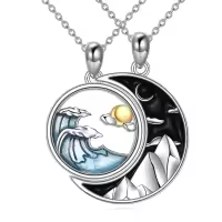wholesale 925 Sterling Silver Couples BFF Necklaces Wholesale with Yin-Yang Sun-Moon Mountain-Wave Pendants-Mountain Wave