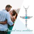 wholesale 925 Sterling Silver Angel Wing Heart Pendant Necklace w/Moonstone & Turquoise Stone  for Her-0-2