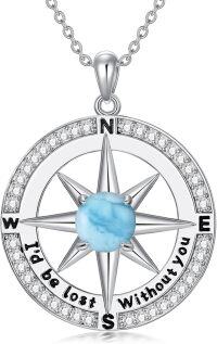 wholesale Sterling Silver Compass Necklace I d Be Lost Without You Love Gift for Wife Girlfriend Her Anniversary Birthday-Larimar