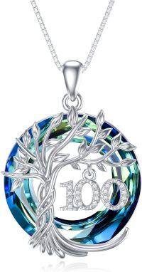 wholesale 925 Sterling Silver Blue Swarovski Crystal Tree of Life Pendant Necklace Gift for Her Birthdays Valentines Day Presents-100th