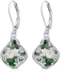 wholesale Sterling Silver Filigree Teardrop Gemstone Dangle Earrings for Women-Moss Agate