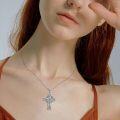 wholesale 925 Sterling Silver 925 Celtic Knot Cross Pendant with Blue Stones and Chain for Women -0-1
