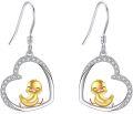 wholesale 925 Sterling Silver Heart-Shaped Duck Dangle Earrings with Cubic Zirconia Accents-0-0