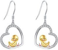 wholesale 925 Sterling Silver Heart-Shaped Duck Dangle Earrings with Cubic Zirconia Accents-Duck