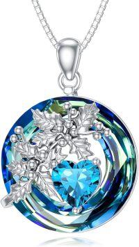 wholesale 925 Sterling Silver Crystal Birth Flower Birthstone Necklace 12 Month Floral Pendant Jewelry Women s Birthday Gift-12-December-Holly