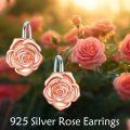 wholesale 925 Sterling Silver Rose Gold Plated Rose Flower Drop Earrings For Women-0-1