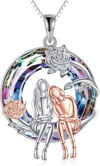 wholesale 925 Sterling Silver Sisters Pendant Necklaces - Rainbow Crystal Friendship Gifts for Sis-2 Women - A
