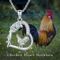 wholesale 925 Sterling Silver Rooster in Heart Shape Pendant Necklace with Cubic Zirconia Stones - Cute  for Women Girlfriends Moms-0-5