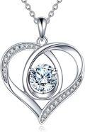 wholesale 925 Sterling Silver Round Cut Moissanite Double Heart Pendant Necklace with Chain - Gifts for Her (1 ct)-0-0
