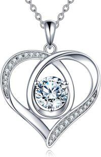 wholesale 925 Sterling Silver Round Cut Moissanite Double Heart Pendant Necklace with Chain - Gifts for Her (1 ct)-1.0 carats