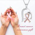 wholesale 925 Sterling Silver Breast Cancer Awareness Survivor s for Women - Pink Ribbon Heart Pendant Necklace Post Surgery Chemo-0-5