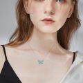 wholesale 925 Sterling Silver Blue Opal Butterfly Pendant Necklace Elegant Charm s for Her-0-2