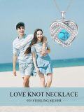 wholesale 925 Sterling Silver Turquoise Double Heart Love Knot Pendant Necklace for Women Gifts-0-6