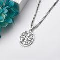 wholesale 925 Sterling Silver St. Benedict Medal Necklace for Protection and Good Luck - Religious Catholic Charm s for Women Men Boys Girls-0-2