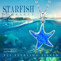 wholesale 925 Sterling Silver Blue Opal Starfish Pendant Necklace Sea Life Jewelry for Women Girls 45cm Chain Length-0-1