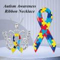 wholesale 925 Sterling Silver Multicolor Ribbon Butterfly Pendant Autism Awareness Necklace-0-5