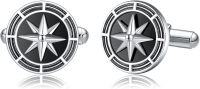 wholesale Sterling Silver Abalone Onyx Cufflinks Viking Airplane Firefighter Guitar for Men-Onyx Compass
