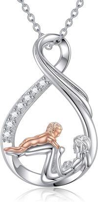 wholesale 925 Sterling Silver Dancing Fairy Pendant Necklace with Crystal Accents and Angel Wings Charm for Women Girls-Mom and Son