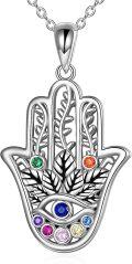 wholesale 925 Sterling Silver Hamsa Hand Necklace 19-23mm for Women, Hand of Fatima Pendant with 18-20 Chain, Gift Ready-0-0