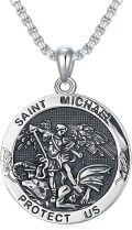 wholesale 925 Sterling Silver Saint Michael Pendant Necklace for Men Women Protection  45cm Chain Length-0-0