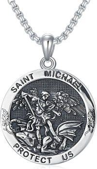wholesale 925 Sterling Silver Saint Michael Pendant Necklace for Men Women Protection  45cm Chain Length-A6-1.Saint Michael(acanthus)