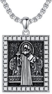 wholesale 925 Sterling Silver St. Benedict Pendant Necklace  with Cubic Zirconia - Religious Jewelry for Men & Women - Christmas Gift Idea-St Benedict