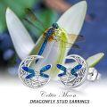wholesale 925 Sterling Silver Crescent Moon Dragonfly Stud Earrings Wholesale With Blue Enamel Wings-0-4