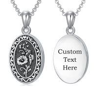 wholesale 925 Sterling Silver Oval Locket Bracelet Wholesale With Floral Engraving And Chain Clasp-2.text customized-09--September-Morning glories-p-1.no custom-09--September-Morning glories-09--September-Morning glories-text-3.photo&text customized