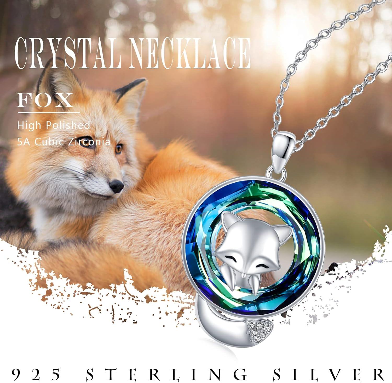 wholesale 925 Sterling Silver Rainbow Crystal Fox Head Pendant Necklace for Women -0-6