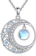 wholesale 925 Sterling Silver Blue Moonstone Crescent & Stars Pendant Necklace-0-0
