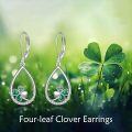 wholesale 925 Sterling Silver Clover Leaf Green Crystal Teardrop Dangle Leverback Earrings for Women-0-2