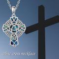 wholesale 925 Sterling Silver Celtic Knot Cross with Blue Abalone Shell Inlay Pendant Necklace for Women Men  48cm Chain Length-0-1