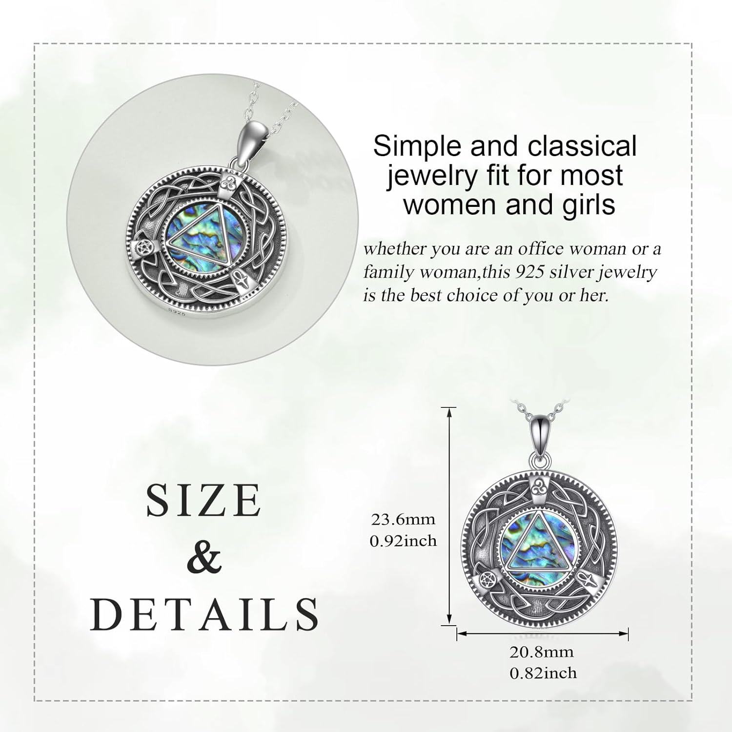 wholesale 925 Sterling Silver Abalone Shell Triquetra Pentagram Ankh Cross Heart Pendant Necklaces for Women-0-4