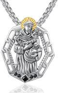 wholesale 925 Sterling Silver Saint Anthony Pendant with Black Cubic Zirconia and Gold Halo Chain Necklace for Women & Men Catholic Gift-0-0