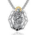 wholesale 925 Sterling Silver Saint Anthony Pendant with Black Cubic Zirconia and Gold Halo Chain Necklace for Women & Men Catholic Gift-0-0