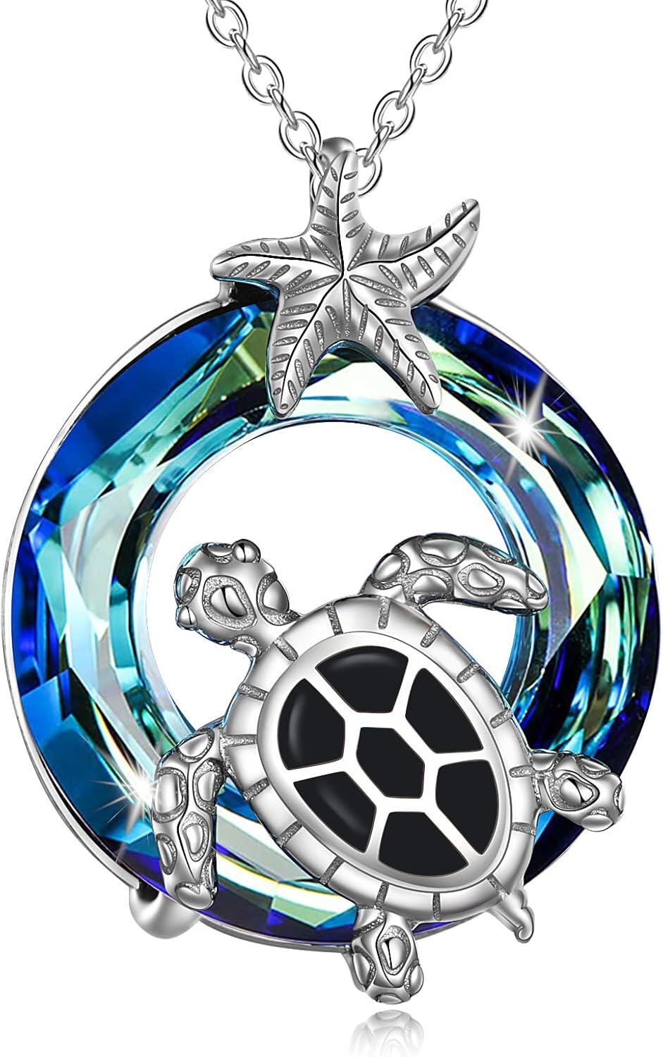 Sterling Silver Crystal Turtle Necklace for Women-0-0