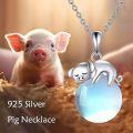 wholesale 925 Sterling Silver Blue Opal Piggy Pendant Necklace for Women Girls-0-2