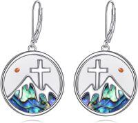 wholesale 925 Sterling Silver Abalone Shell Cross Mountain Dangle Earrings for Nature Lovers-Mountain mustard seeds earrings