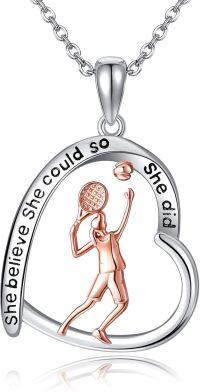 wholesale 925 Sterling Silver Tennis Player Pendant Necklace with Inspirational Message She Believed She Could So She Did - Perfect Christmas Gift for Women-tennis women