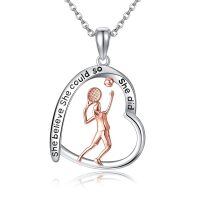 wholesale 925 Sterling Silver Believe She Could So She Did Tennis Pendant Necklace-tennis women