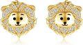 wholesale 925 Sterling Silver Lion Stud Earrings with Cubic Zirconia and Gold Plating  for Women Girls Mother's Day Present-0-0