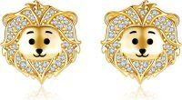 wholesale 925 Sterling Silver Lion Stud Earrings with Cubic Zirconia and Gold Plating  for Women Girls Mother's Day Present-Lion