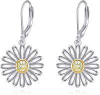 wholesale 925 Sterling Silver Yellow Crystal Daisy Drop Earrings for Women Gift Ideas-daisy earrings