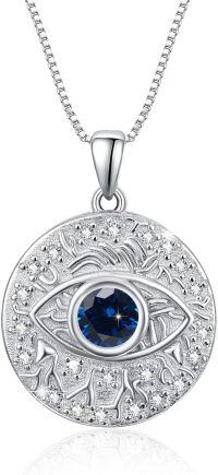wholesale 925 Sterling Silver Blue Crystal Evil Eye Protection Amulet Pendant Necklace Gift for Women and Men-B-Blue CZ