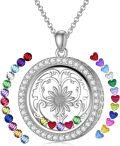 wholesale Metal & Stone Sunflower Floating Locket - DIY Birthstone Necklace with Adjustable Chain, Gift Box-0-0