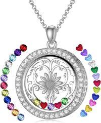 wholesale Metal & Stone Sunflower Floating Locket - DIY Birthstone Necklace with Adjustable Chain, Gift Box-A-Round Sunflower