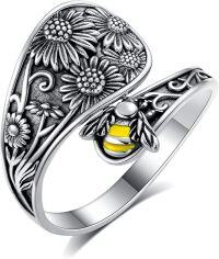 wholesale Sterling Silver Sun Moon Bee Celtic Tree Life Lotus Spoon Adjustable Open Ring Unisex Gift-Bee-Customized-Bee-Bee-Customized-Bee