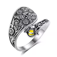 wholesale 925 Sterling Silver Sun Moon Bee Celtic Tree Life Lotus Spoon Adjustable Open Ring Unisex Gift-Bee-Customized-Bee-Bee-Customized-Bee