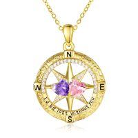 wholesale 925 Sterling Silver Compass Pendant with Birthstones for Women-02-10-Feb-Oct