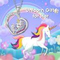 wholesale 925 Sterling Silver Heart-Shaped Rainbow Crystal Unicorn Pendant Necklace for Women's Gifts-0-2